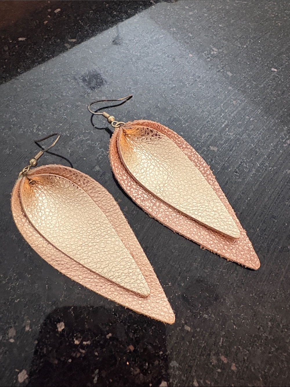 Women’s Layered Teardrop Leather Earrings - Rose Gold